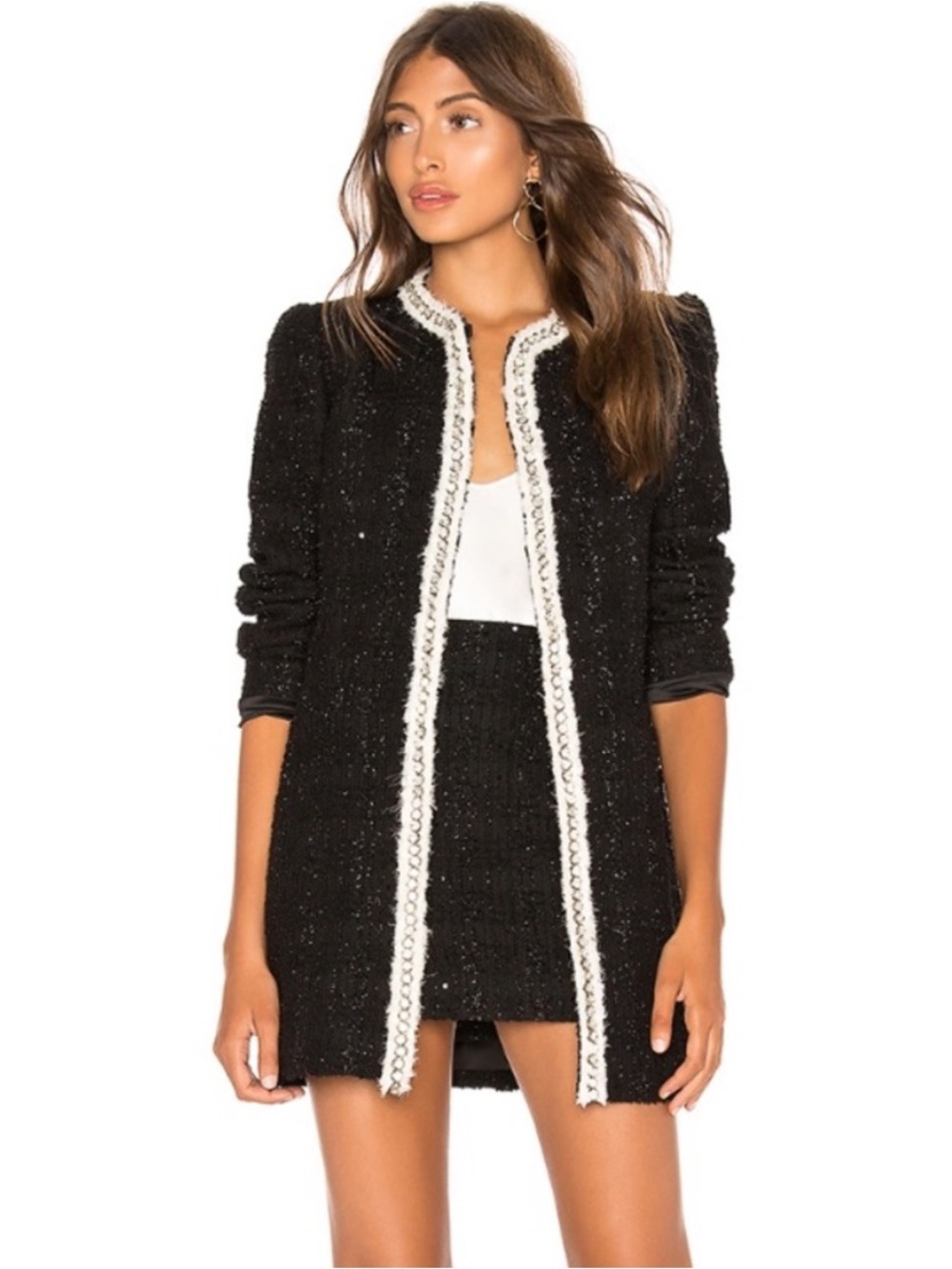 Alice + Olivia Elana Mini Skirt In Black Metallic Tweed Sequin Size 6